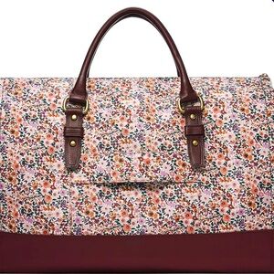 Dillon Leather trim Travel Overnight Duffle Bag Bugundy Pink Floral